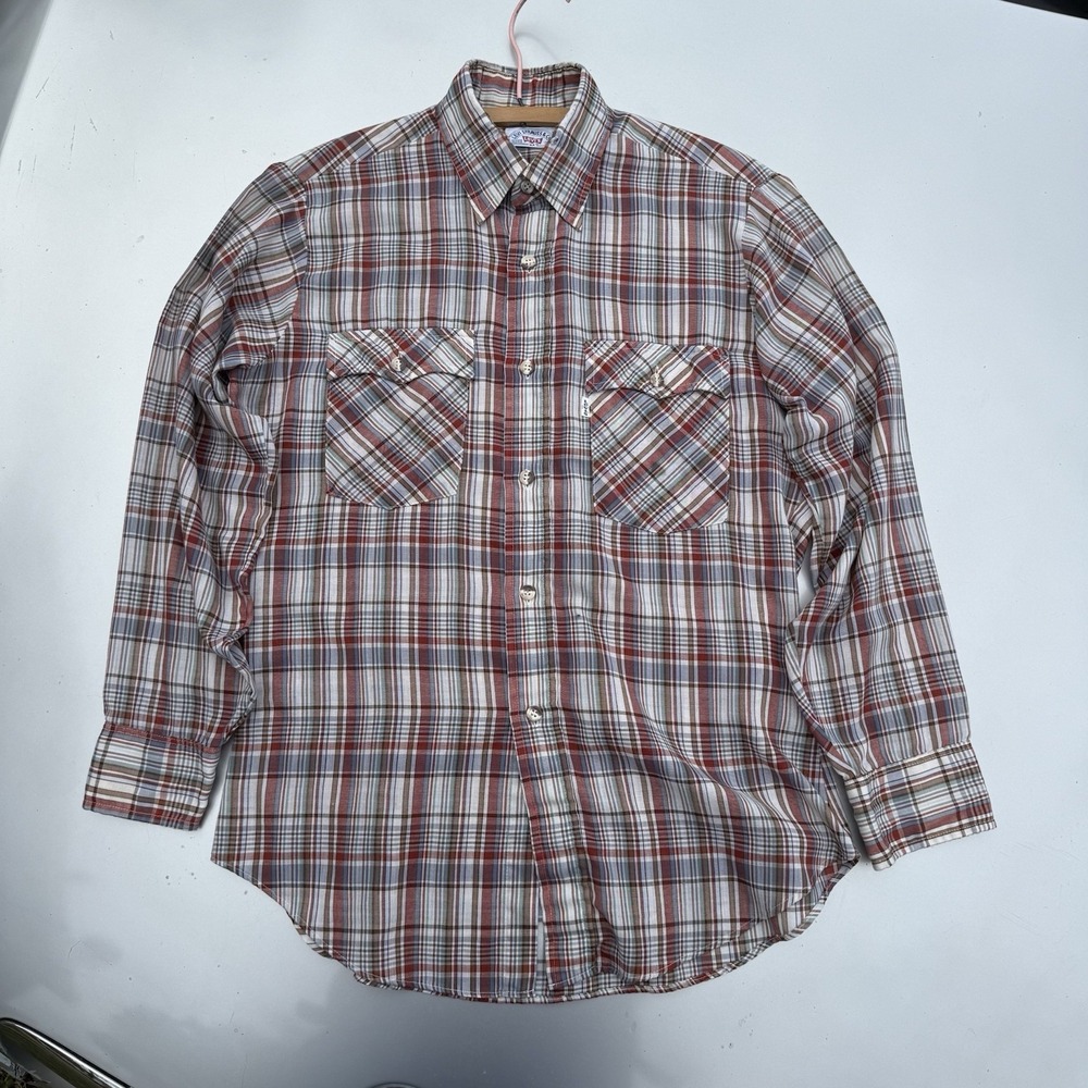 1970s Levi's Vtg Button Up Long Sleeve White Tab Shirt Plaid Men's M